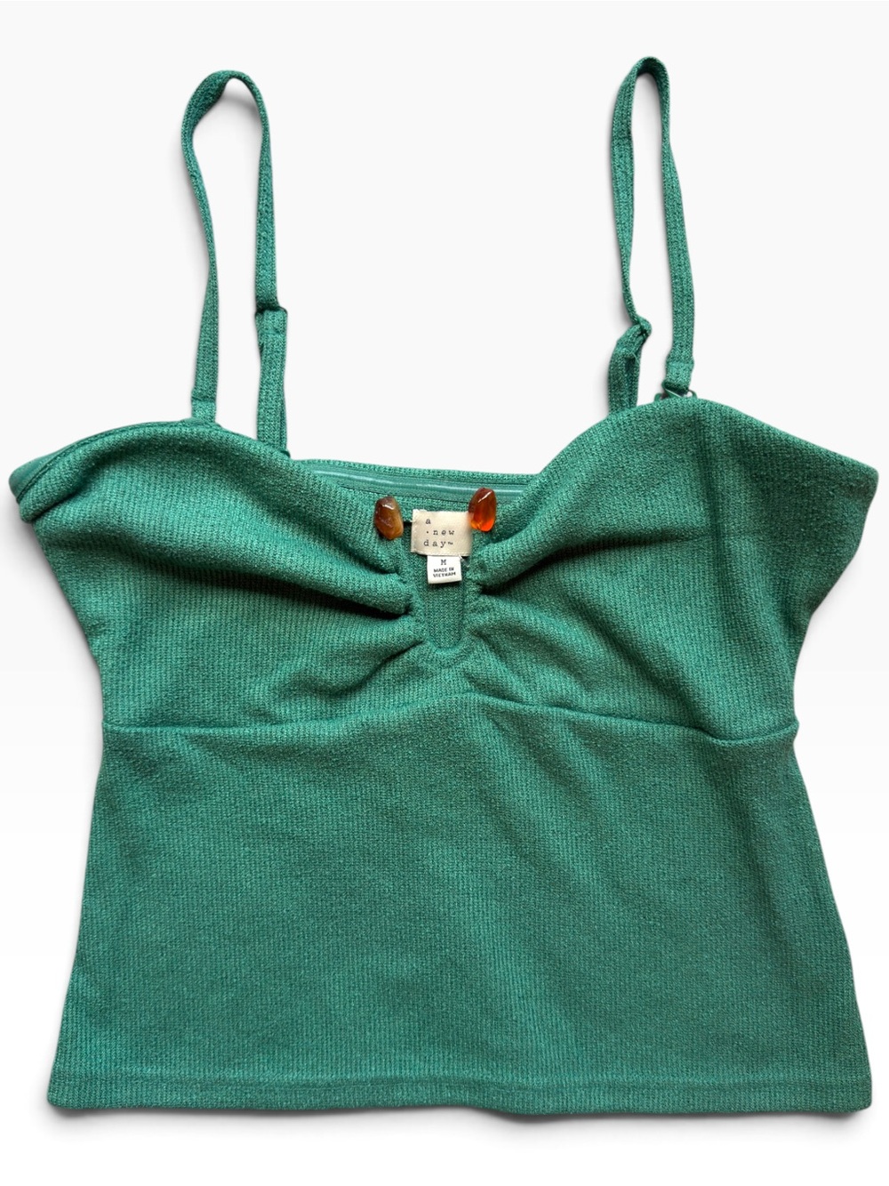 NWT a new day Teal-Green Knit Cami/ Strapless Top with Amber Accent Stones